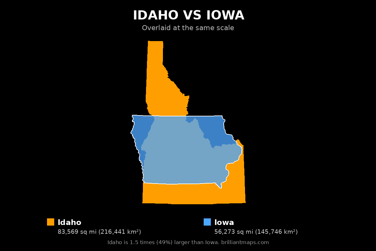 Idaho vs Iowa Size Comparison Map