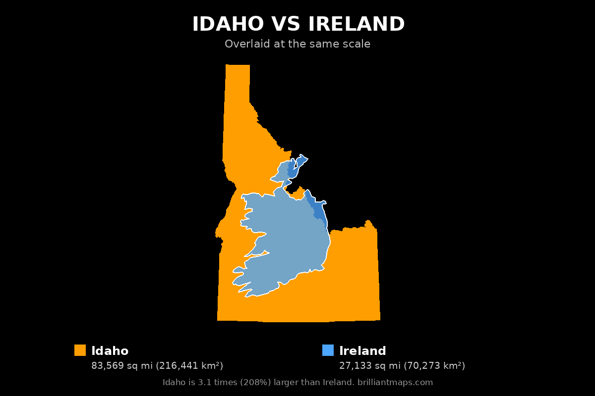 Idaho vs Ireland Size Comparison Map