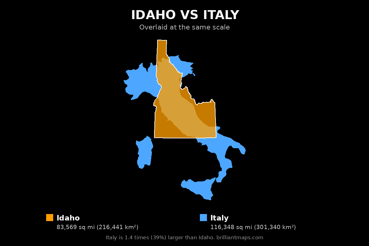 Idaho vs Italy Size Comparison Map