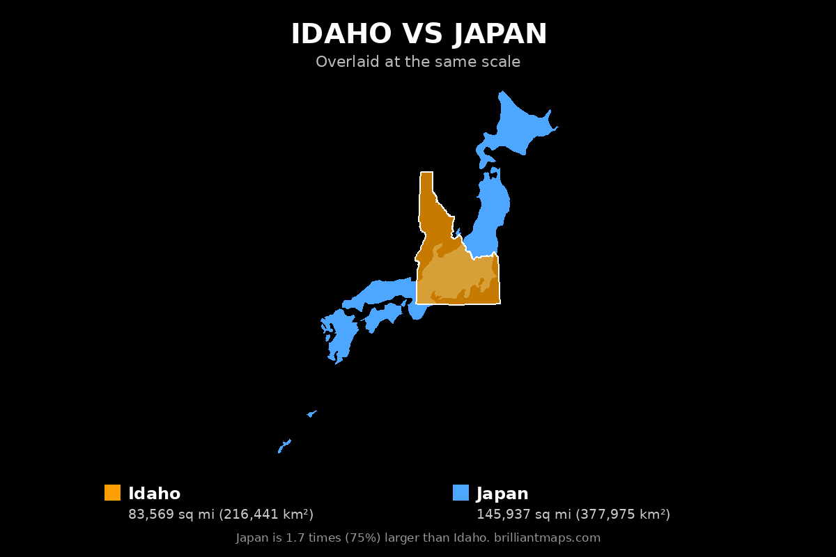 Idaho vs Japan Size Comparison Map