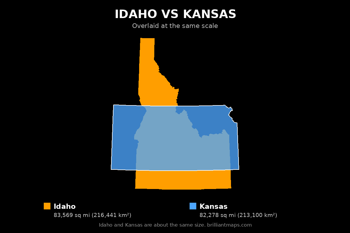 Idaho vs Kansas Size Comparison Map