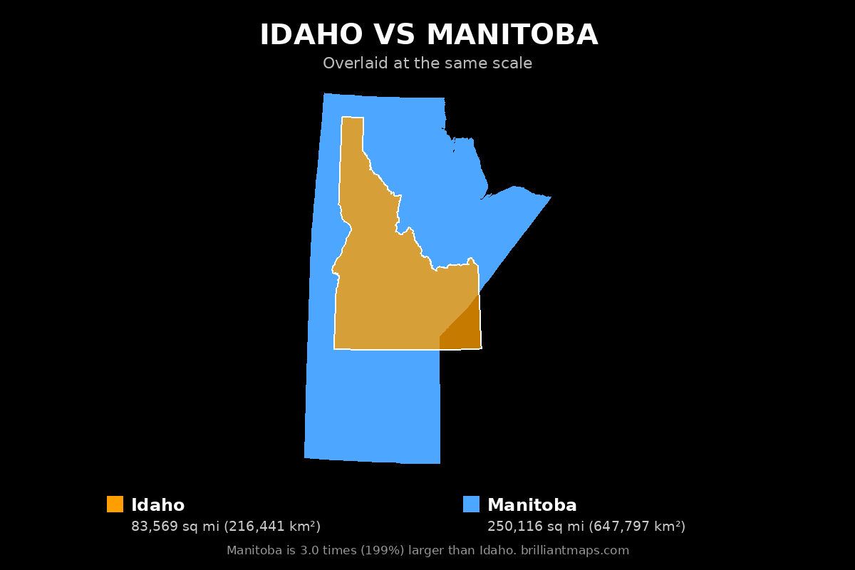 Idaho vs Manitoba Size Comparison Map