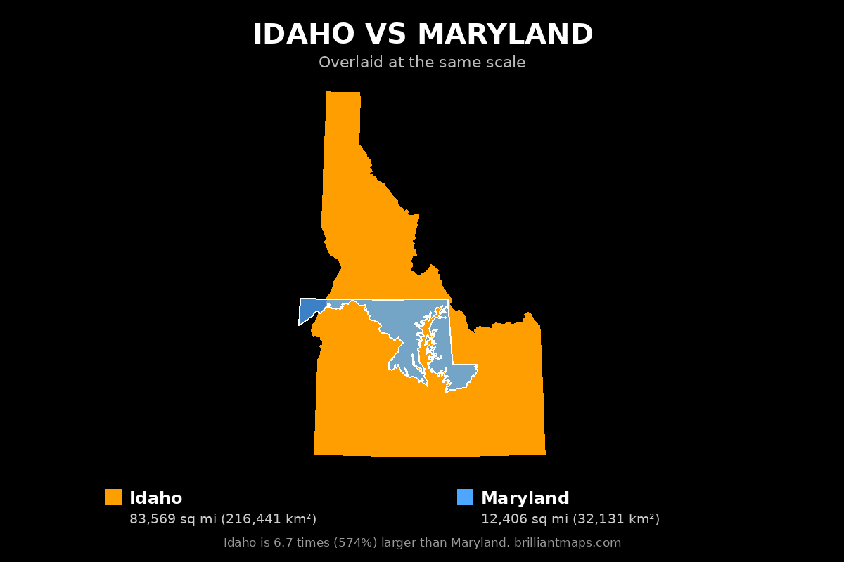 Idaho vs Maryland Size Comparison Map