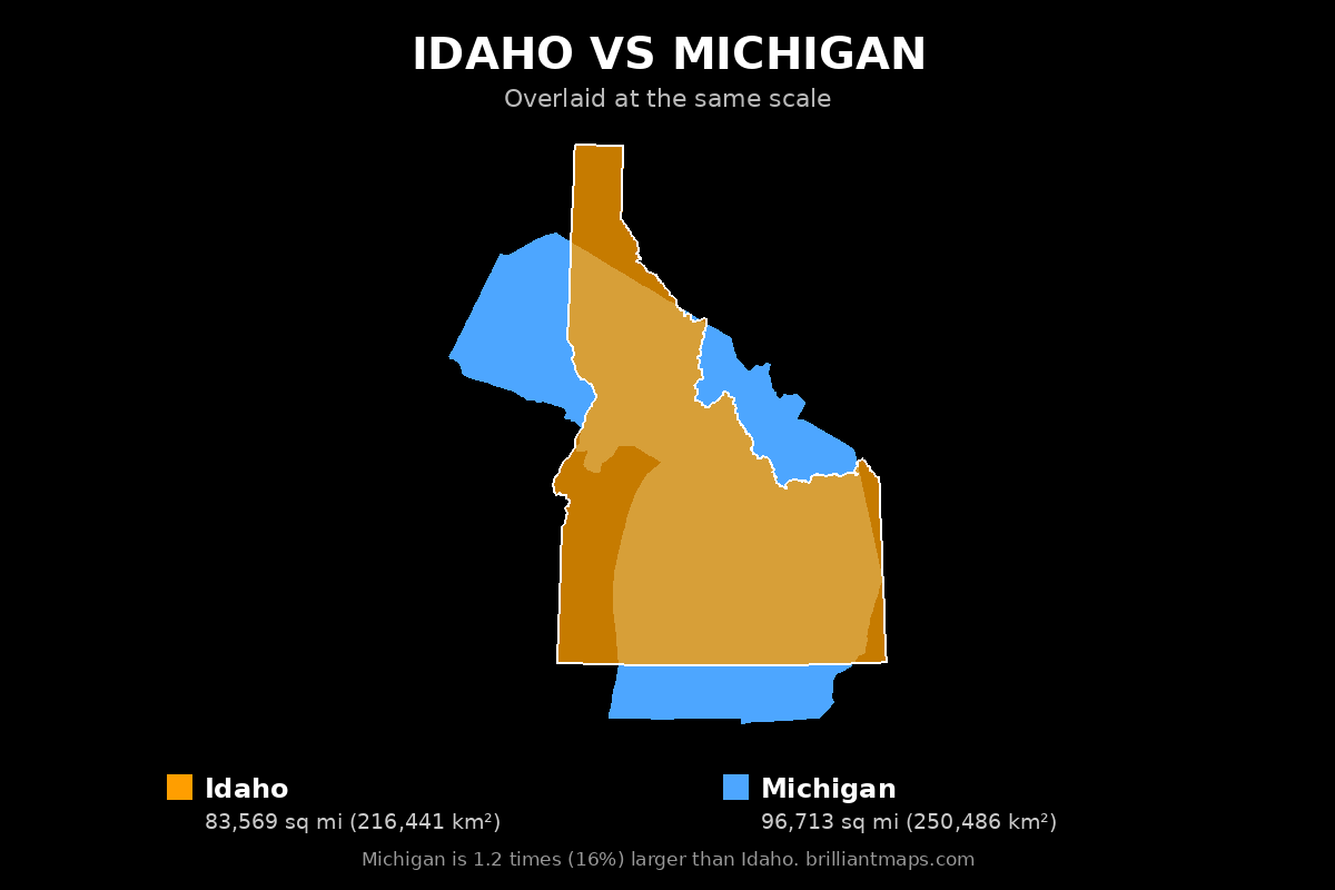 Idaho vs Michigan Size Comparison Map