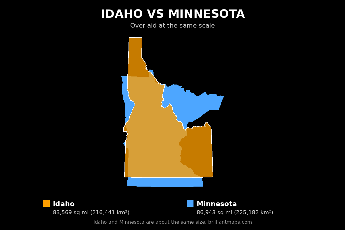 Idaho vs Minnesota Size Comparison Map