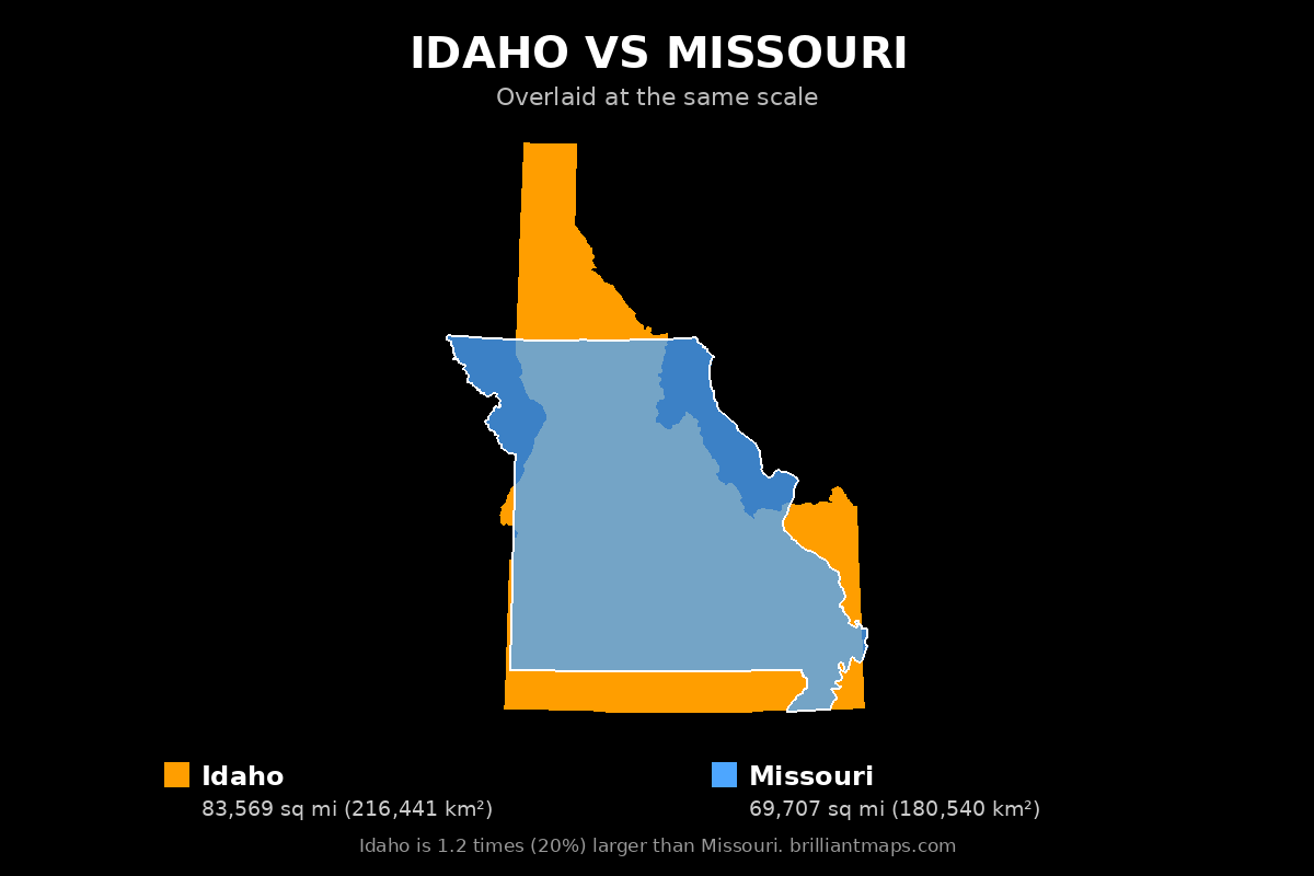 Idaho vs Missouri Size Comparison Map