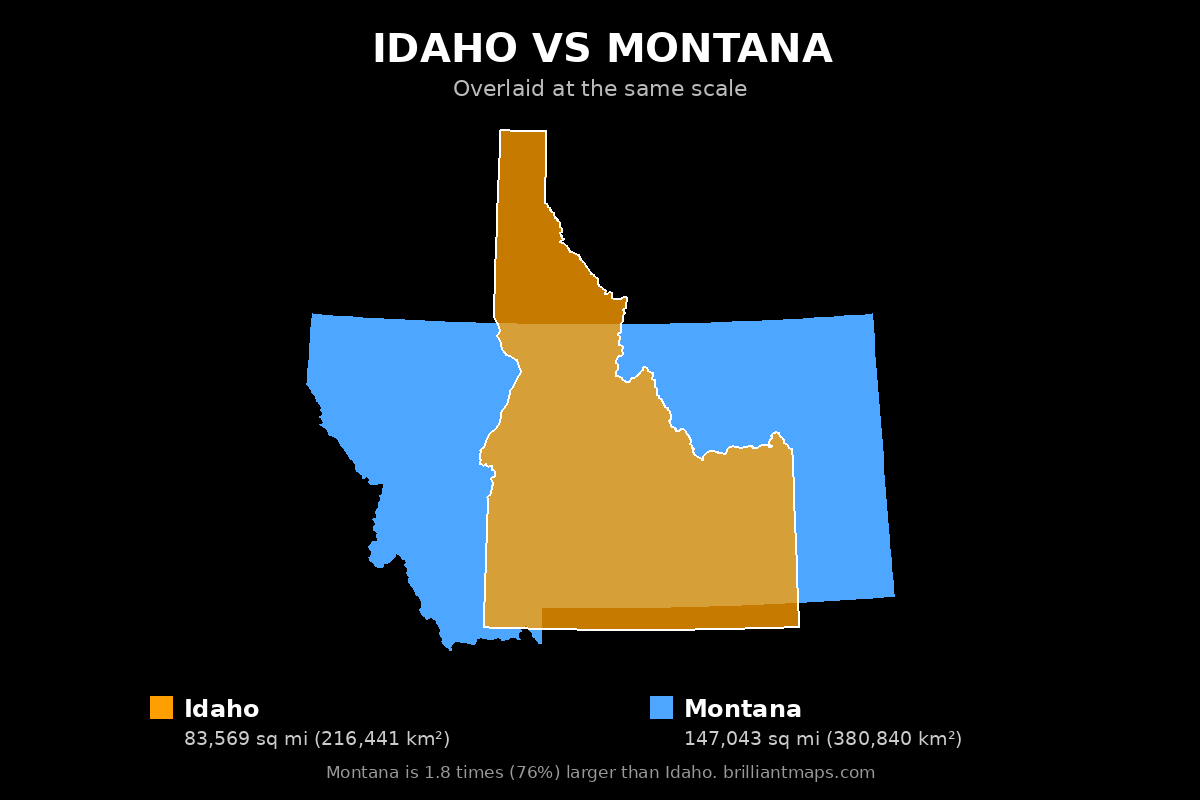 Idaho vs Montana Size Comparison Map