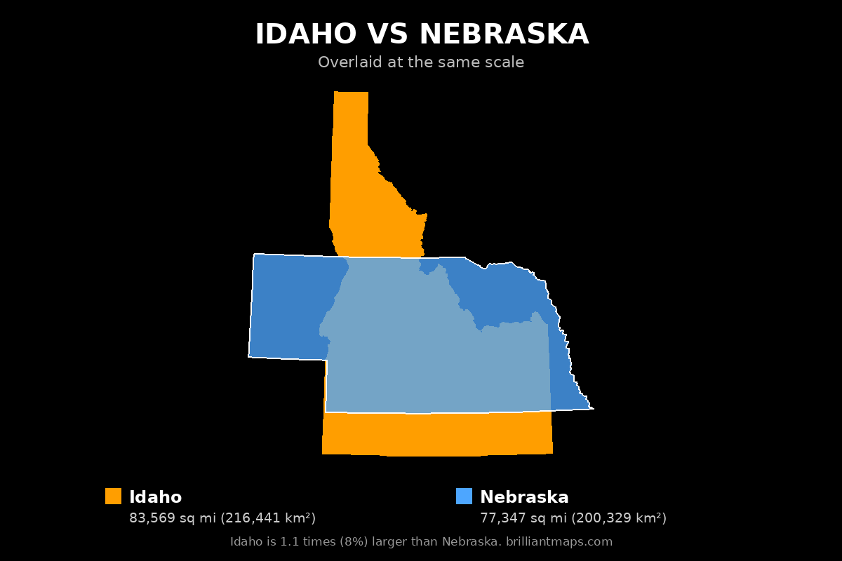 Idaho vs Nebraska Size Comparison Map