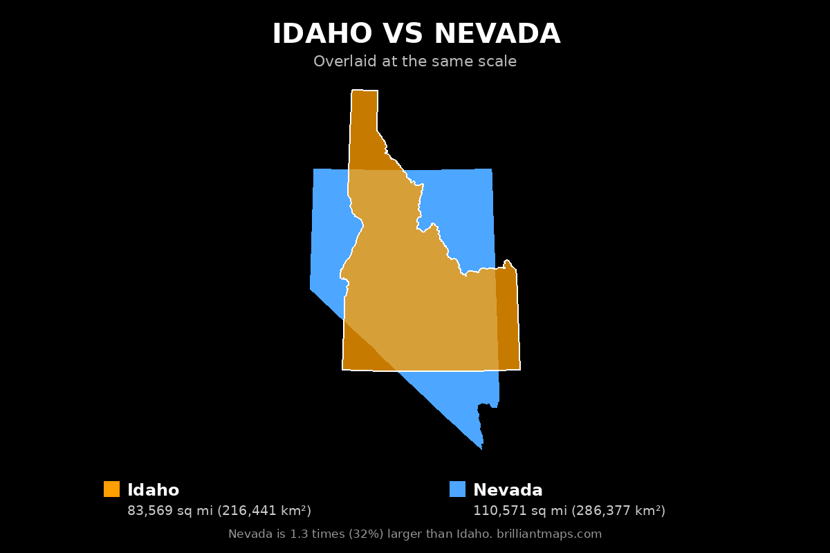 Idaho vs Nevada Size Comparison Map