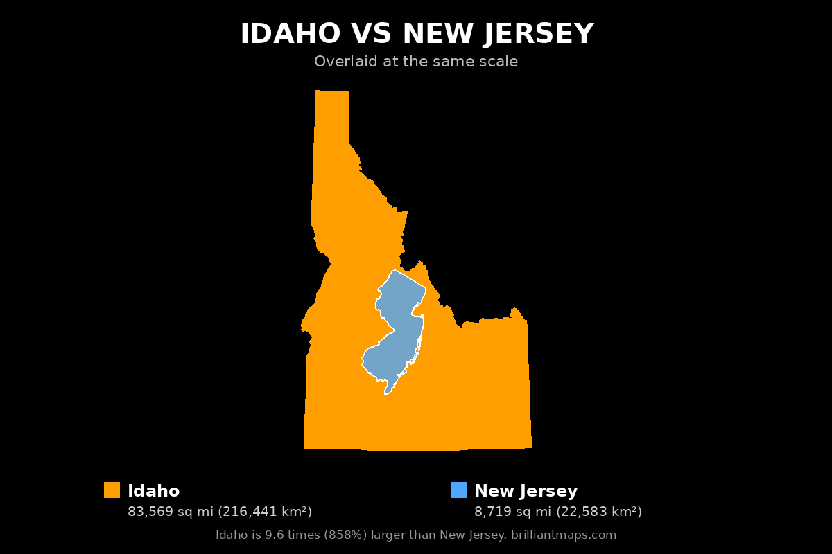 Idaho vs New Jersey Size Comparison Map