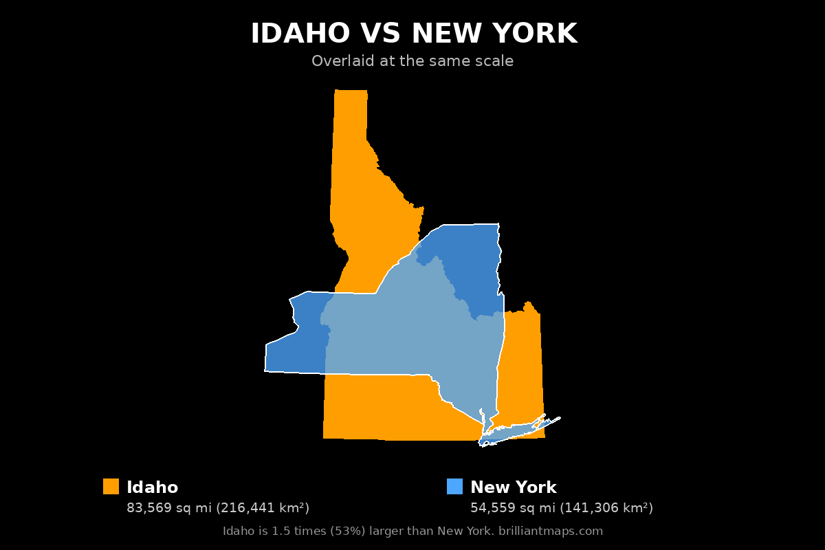 Idaho vs New York Size Comparison Map