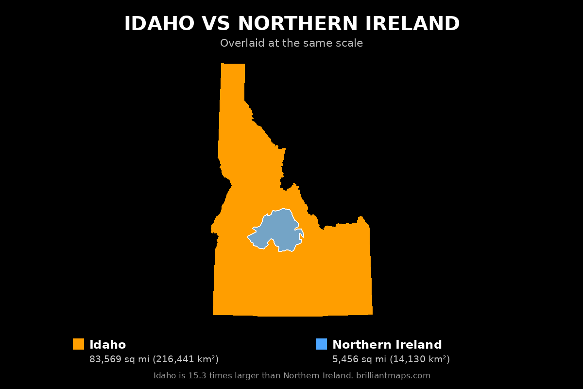 Idaho vs Northern Ireland Size Comparison Map
