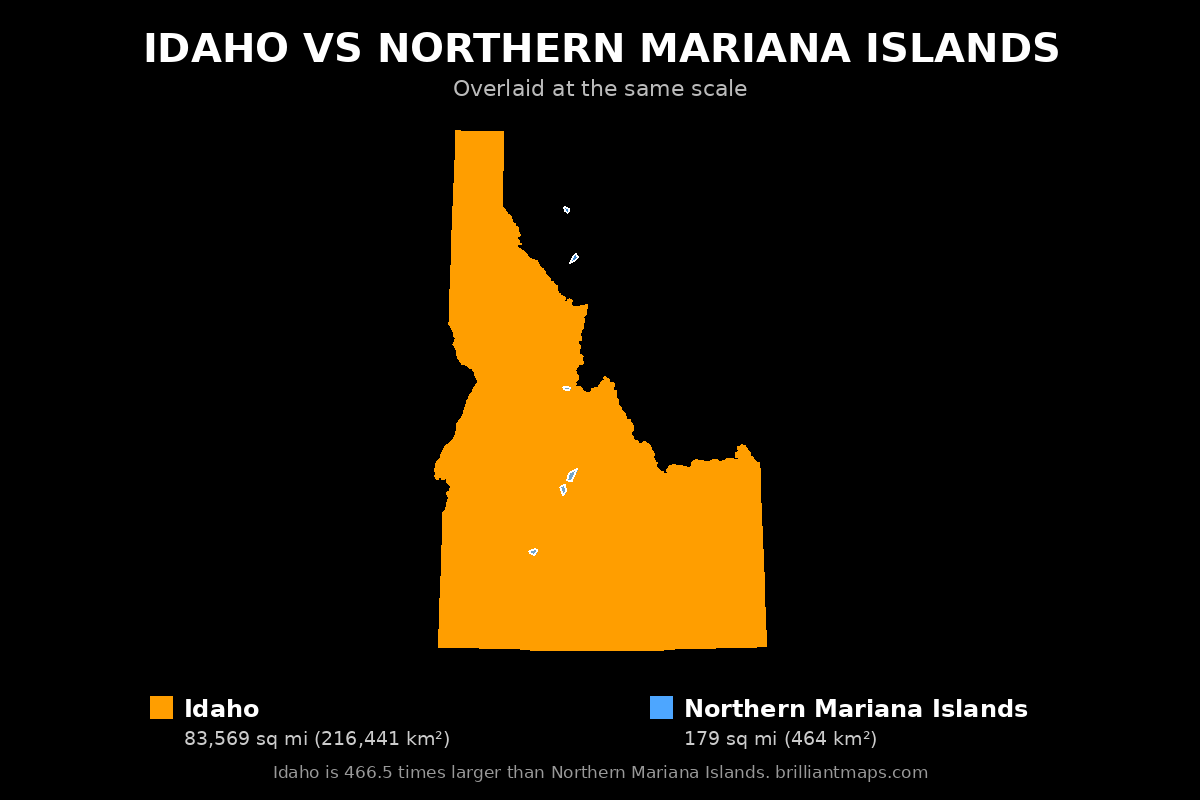 Idaho vs Northern Mariana Islands Size Comparison Map