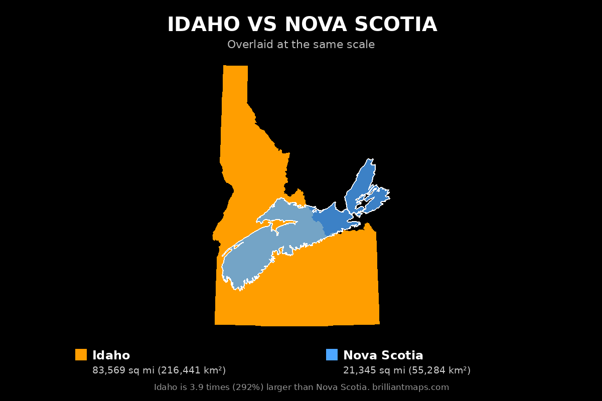 Idaho vs Nova Scotia Size Comparison Map