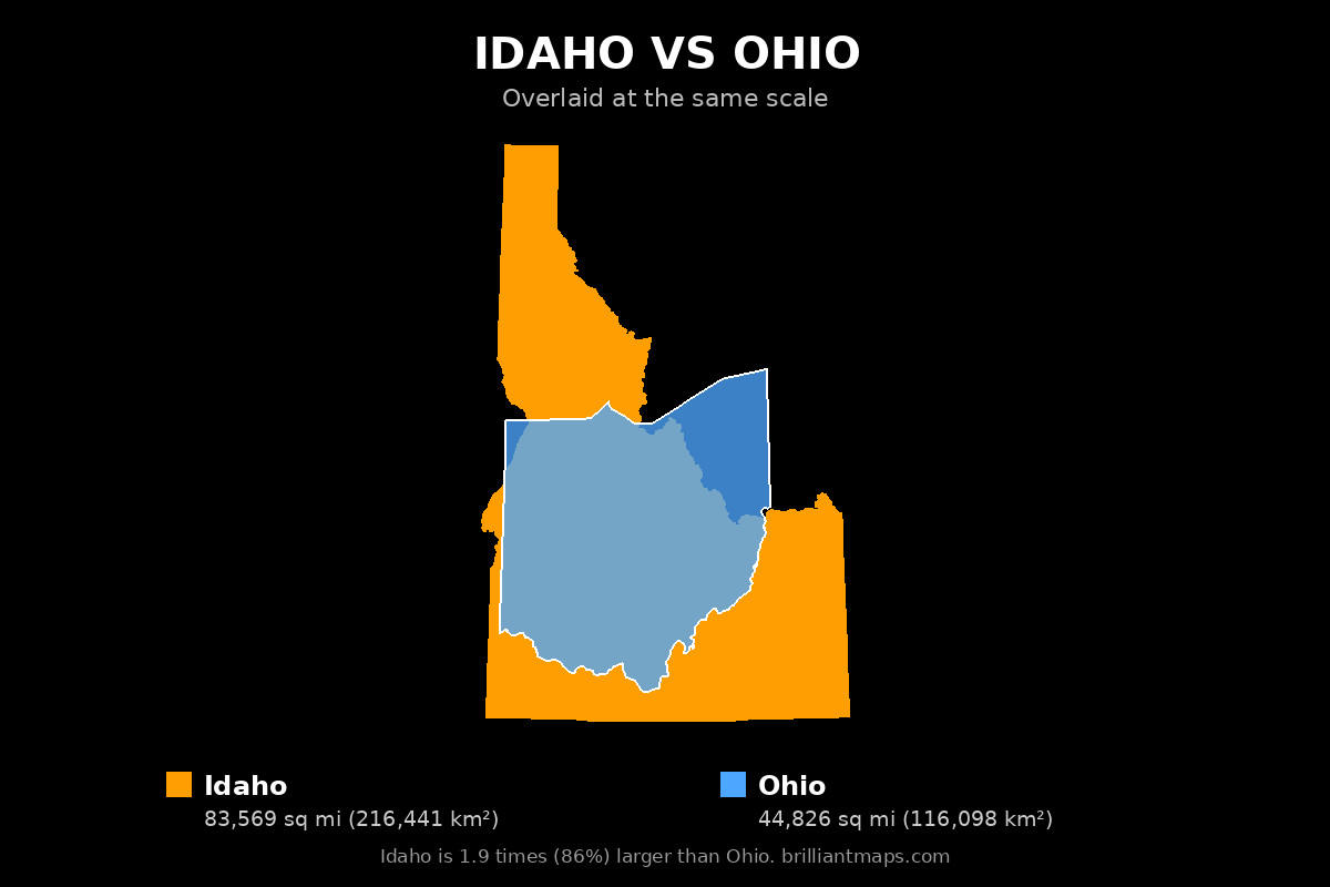 Idaho vs Ohio Size Comparison Map