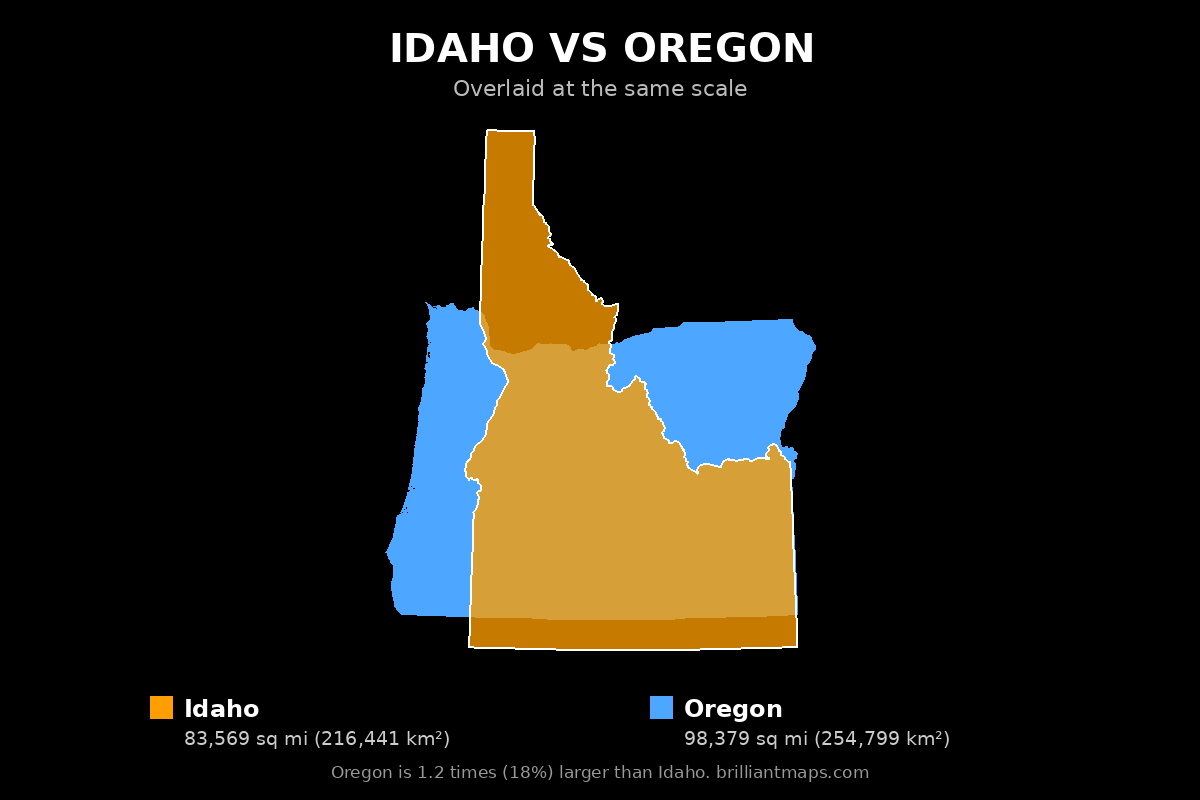 Idaho vs Oregon Size Comparison Map