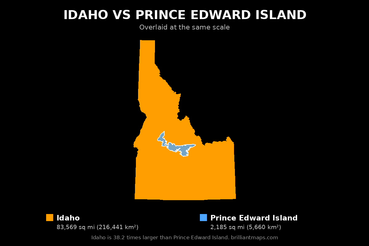 Idaho vs Prince Edward Island Size Comparison Map