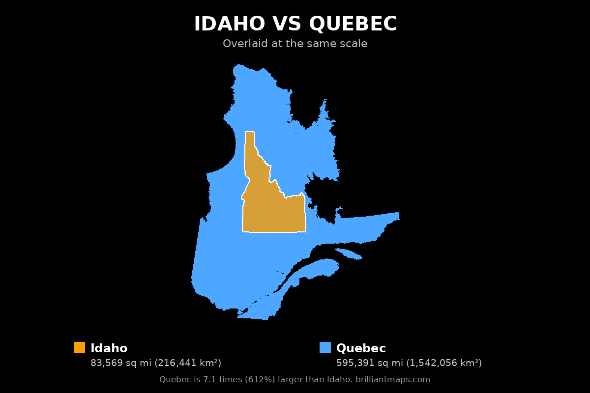 Idaho vs Quebec Size Comparison Map