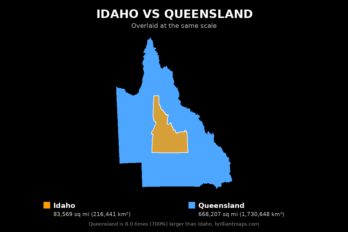 Idaho vs Queensland Size Comparison Map