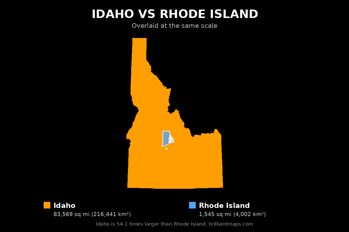 Idaho vs Rhode Island Size Comparison Map