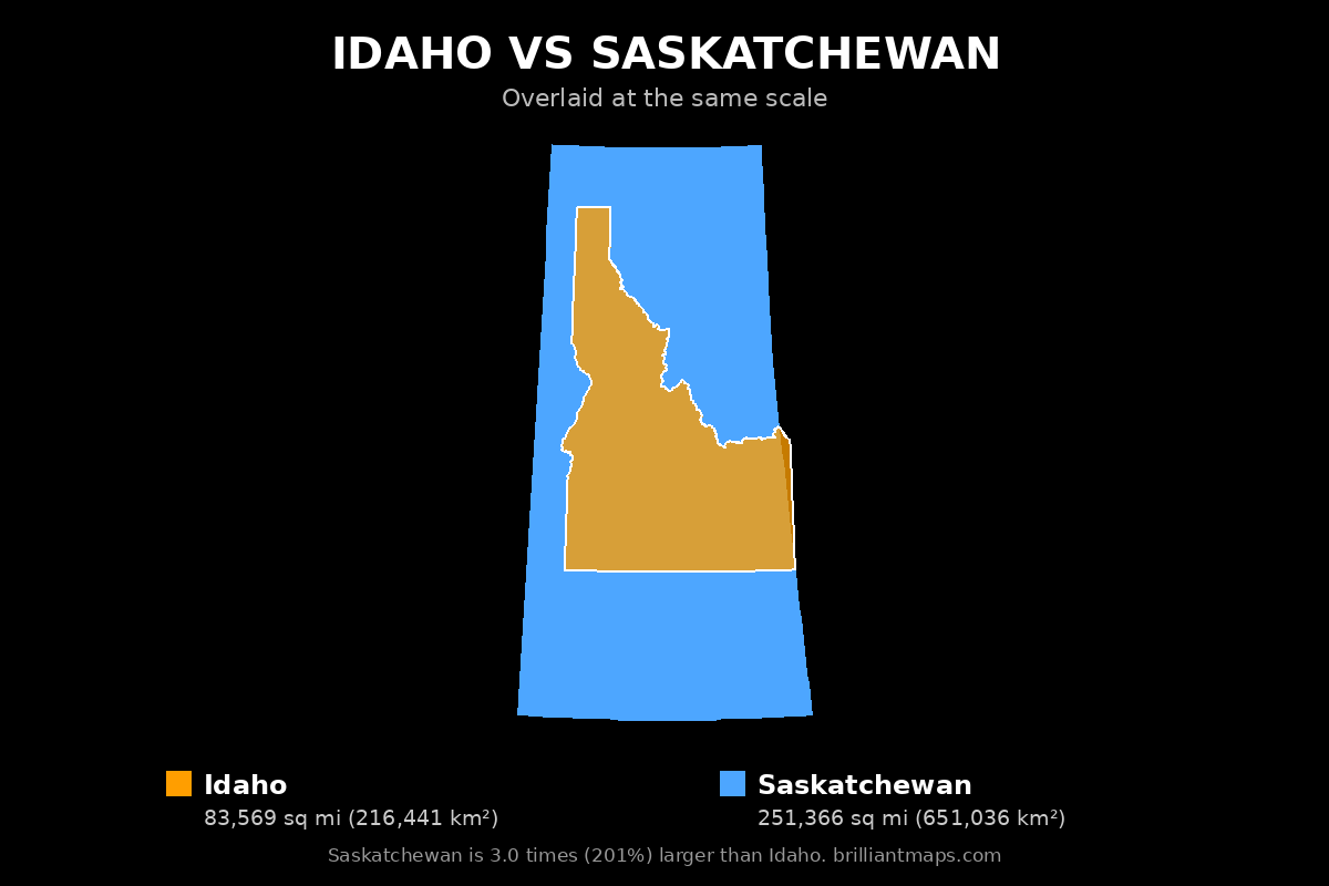 Idaho vs Saskatchewan Size Comparison Map