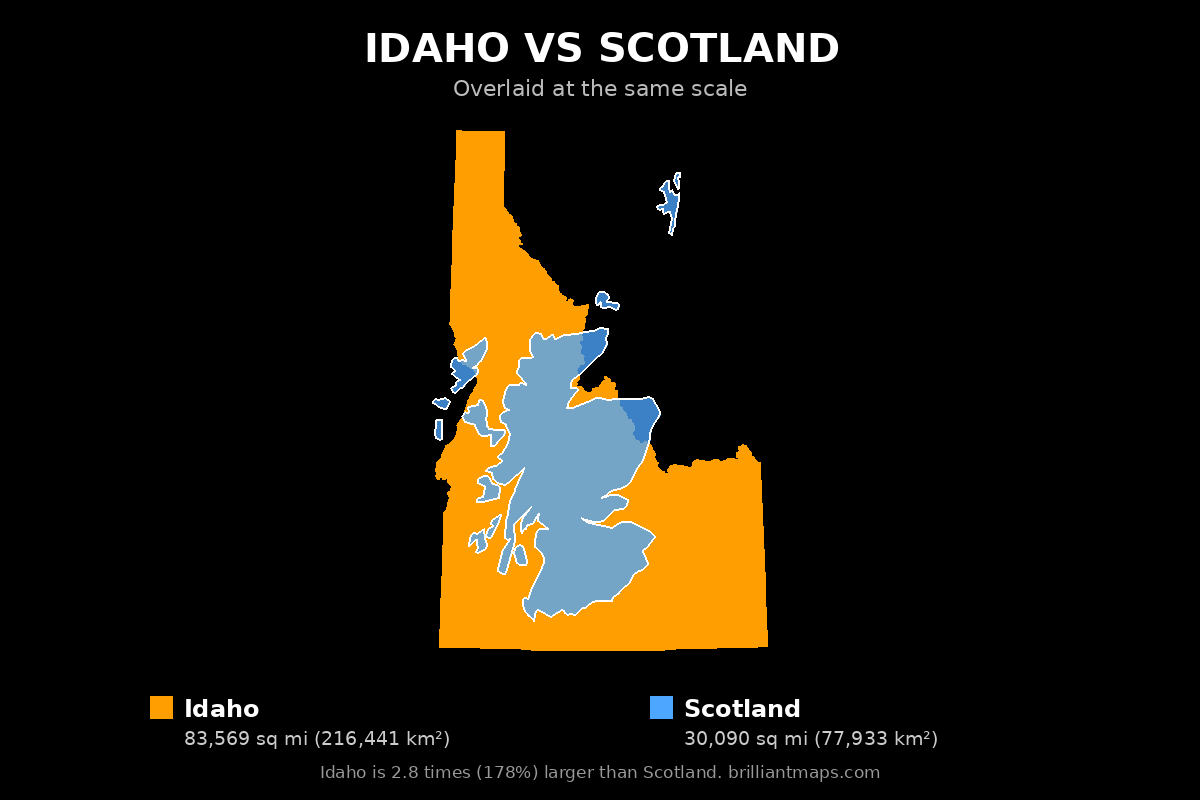 Idaho vs Scotland Size Comparison Map