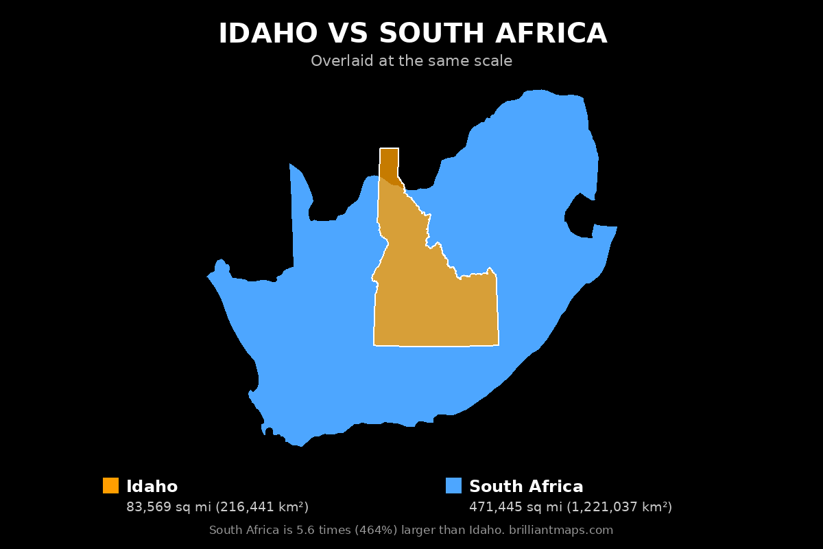 Idaho vs South Africa Size Comparison Map