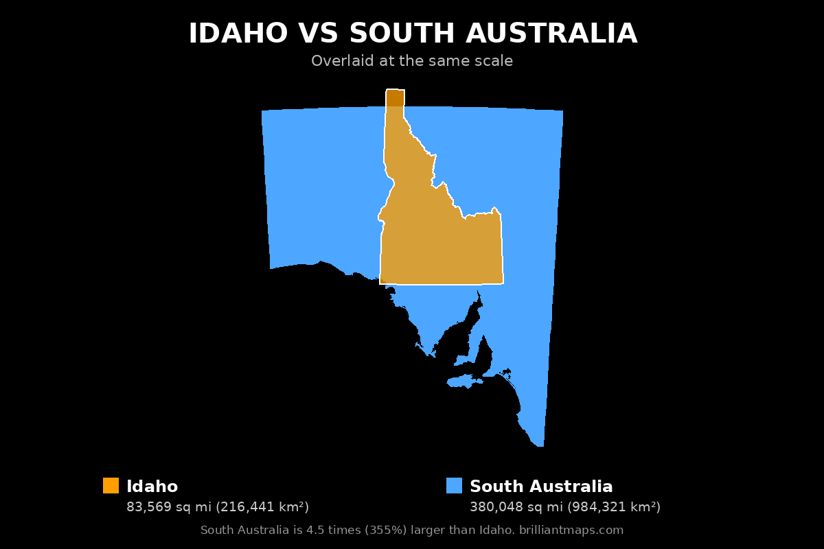 Idaho vs South Australia Size Comparison Map