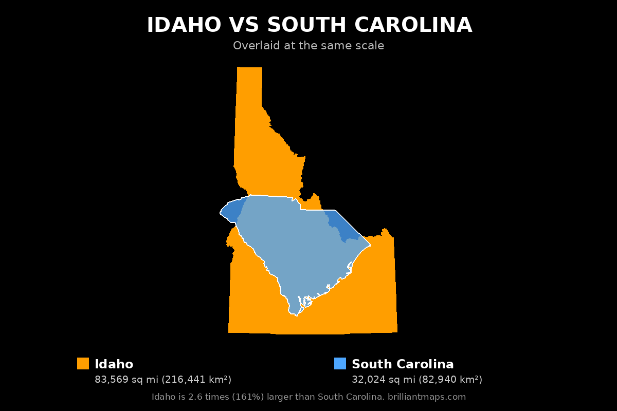 Idaho vs South Carolina Size Comparison Map