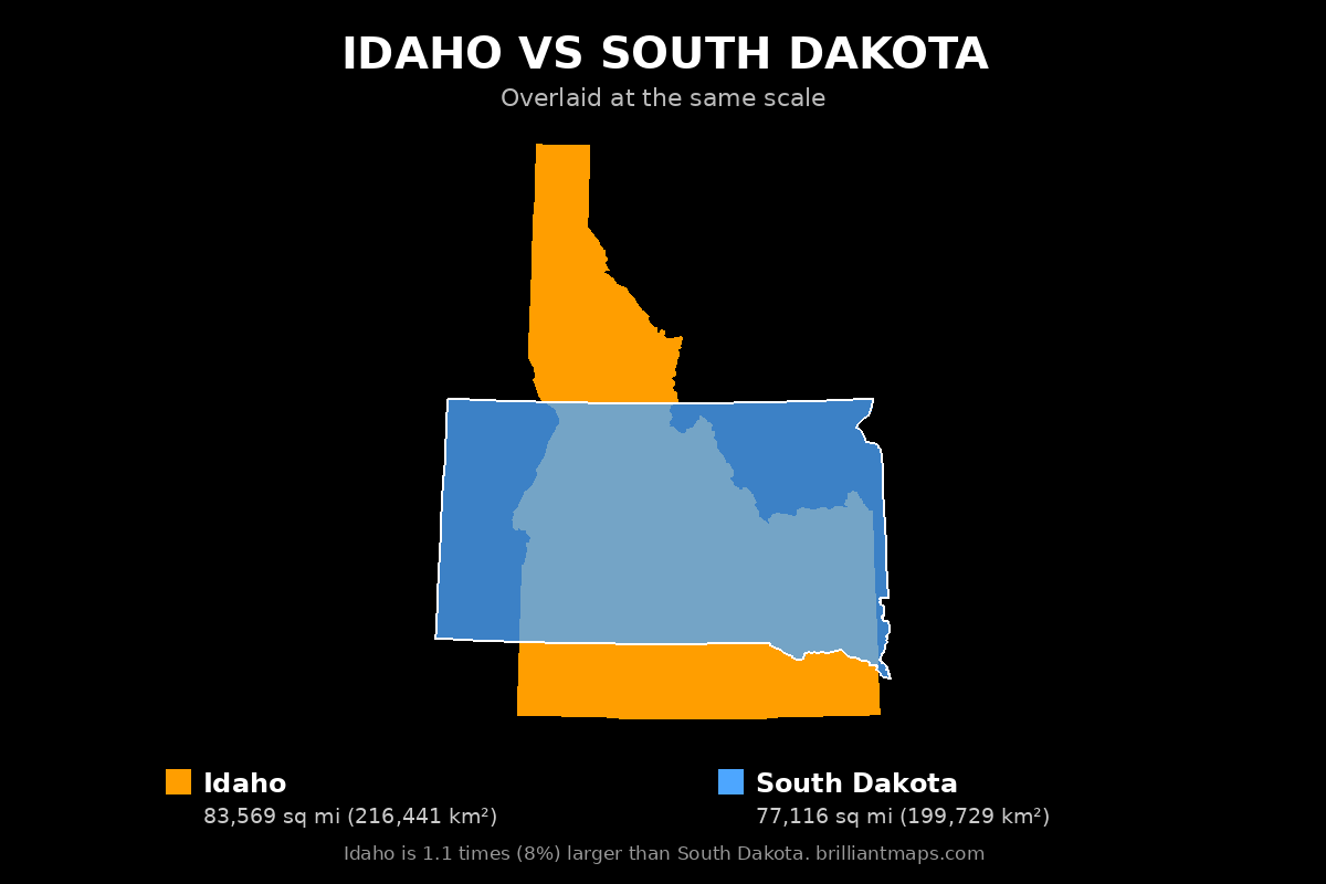 Idaho vs South Dakota Size Comparison Map
