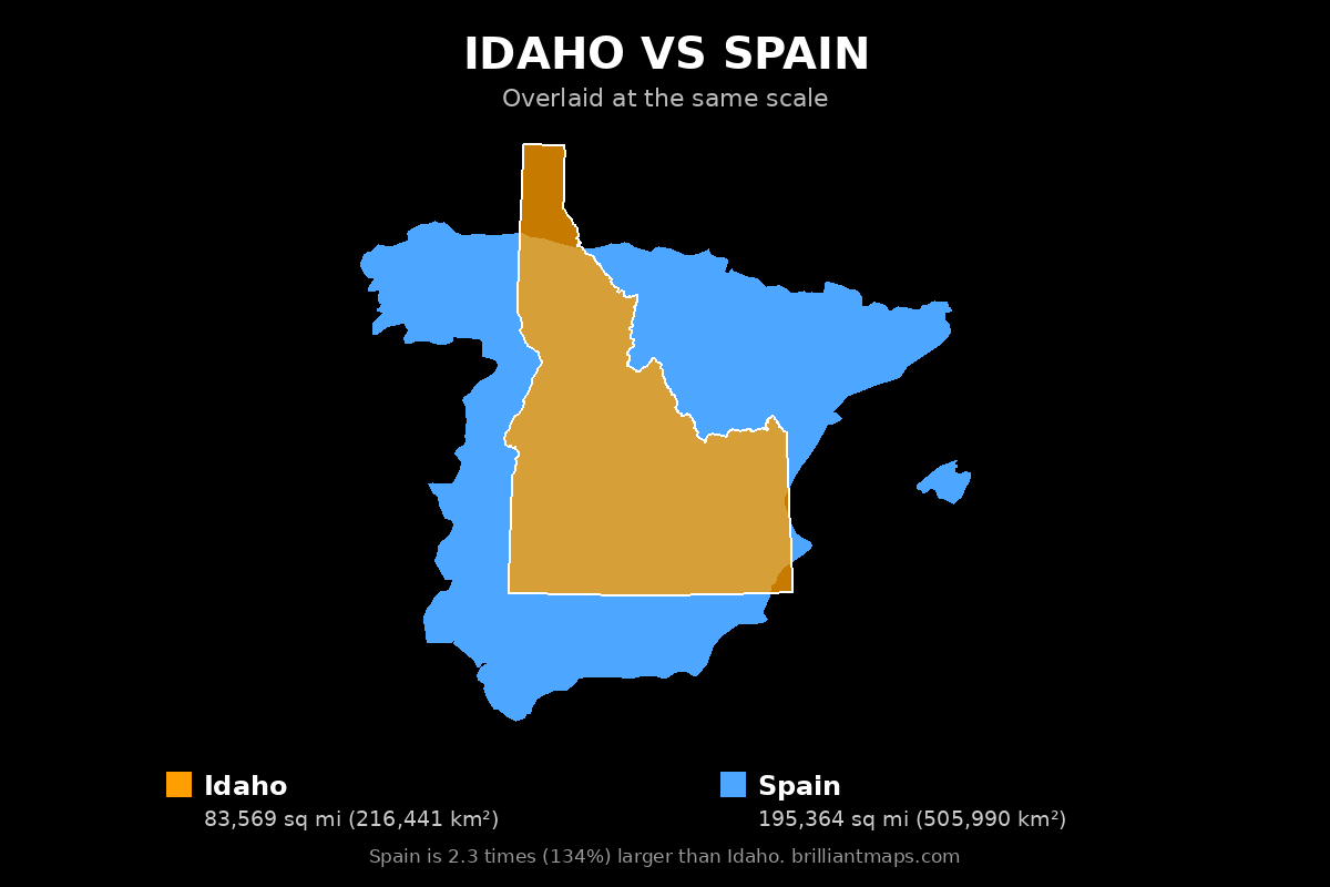 Idaho vs Spain Size Comparison Map