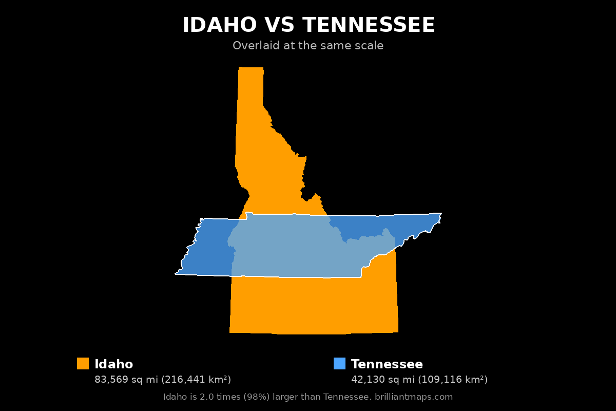 Idaho vs Tennessee Size Comparison Map
