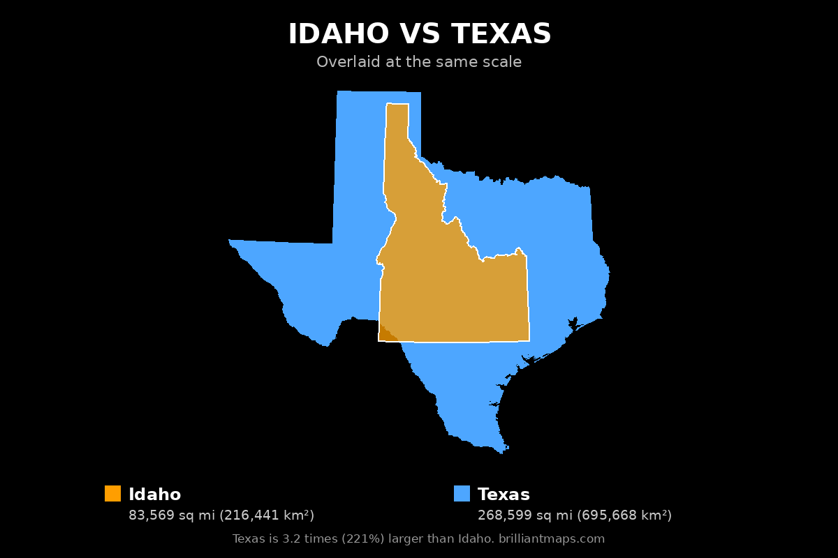Idaho vs Texas Size Comparison Map