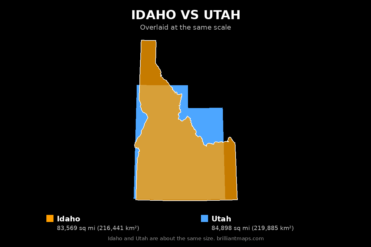 Idaho vs Utah Size Comparison Map