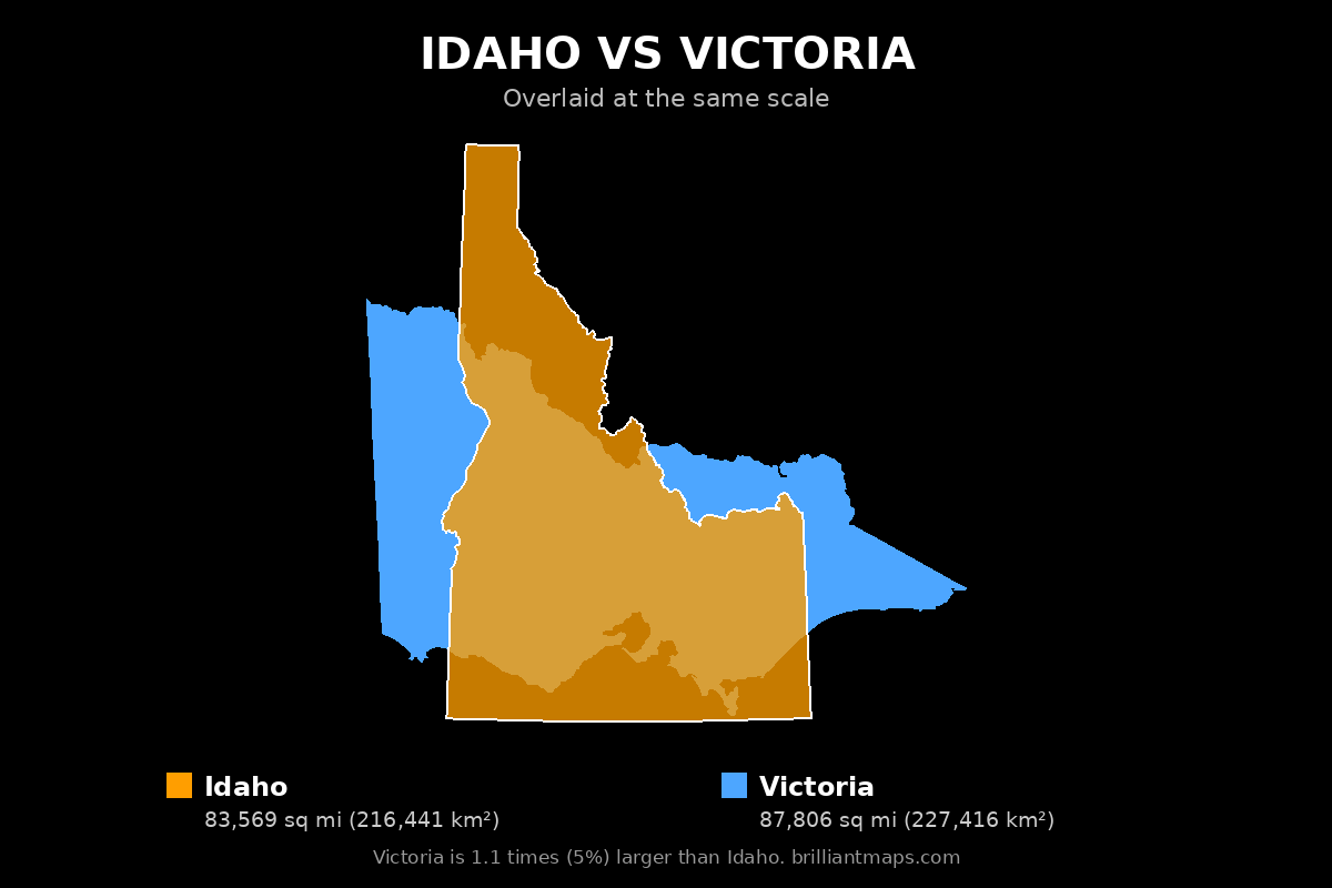 Idaho vs Victoria Size Comparison Map