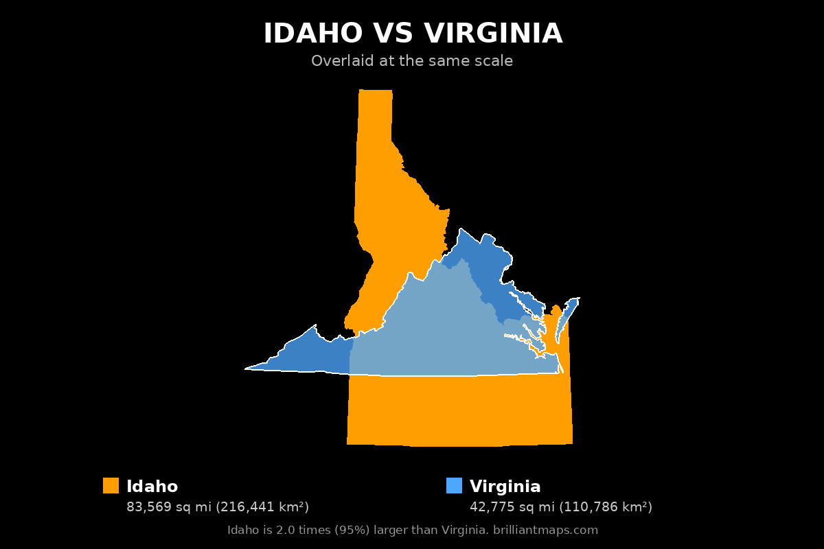 Idaho vs Virginia Size Comparison Map