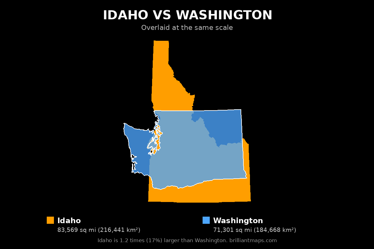 Idaho vs Washington Size Comparison Map