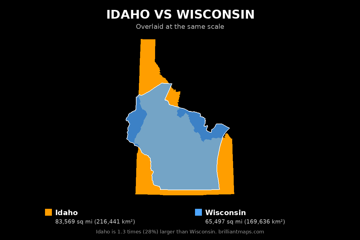 Idaho vs Wisconsin Size Comparison Map