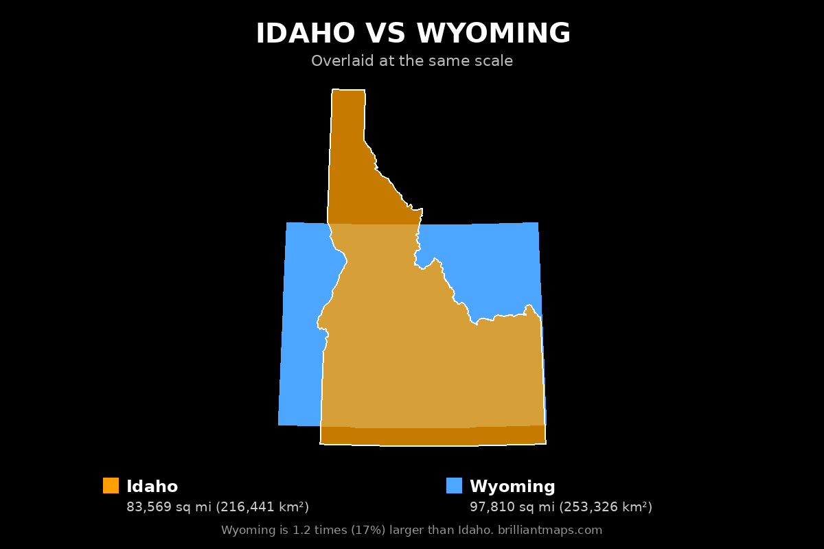 Idaho vs Wyoming Size Comparison Map