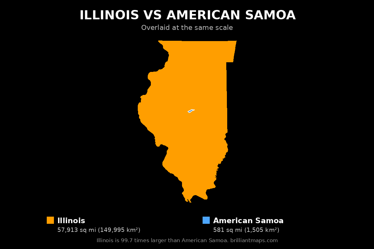 Illinois vs American Samoa Size Comparison Map