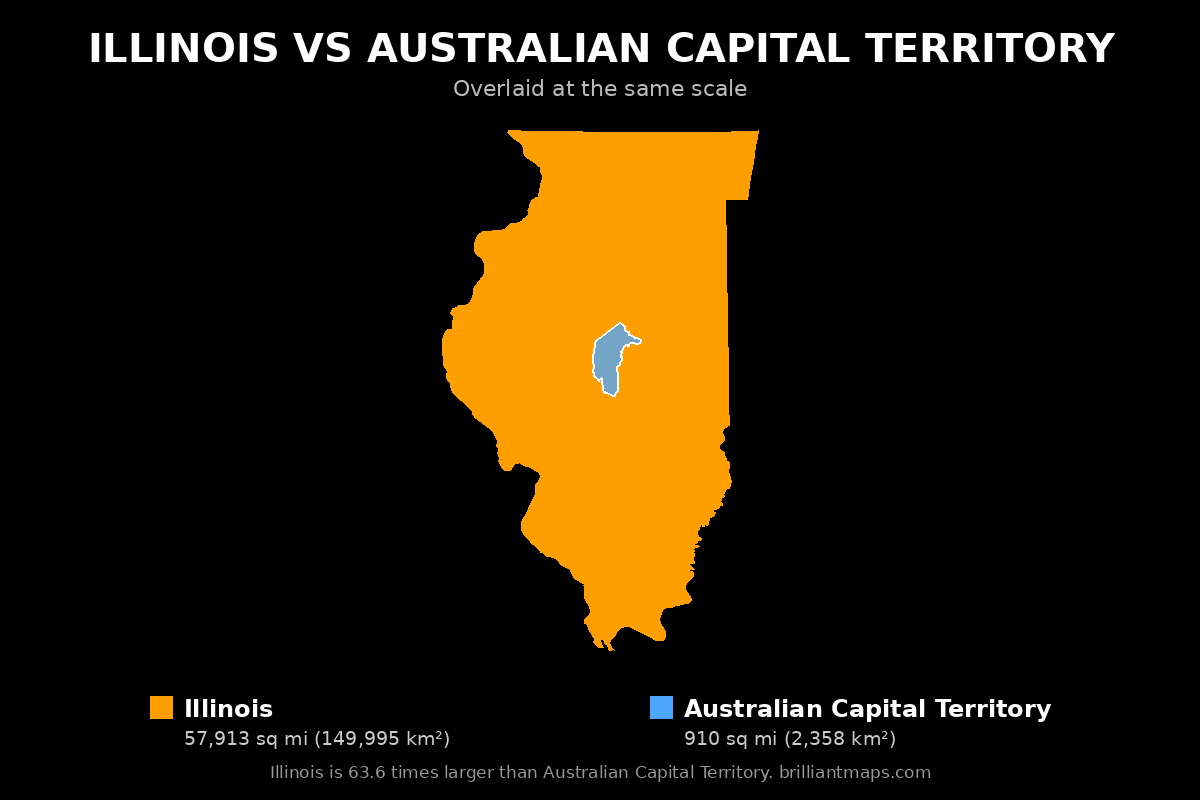 Illinois vs Australian Capital Territory Size Comparison Map