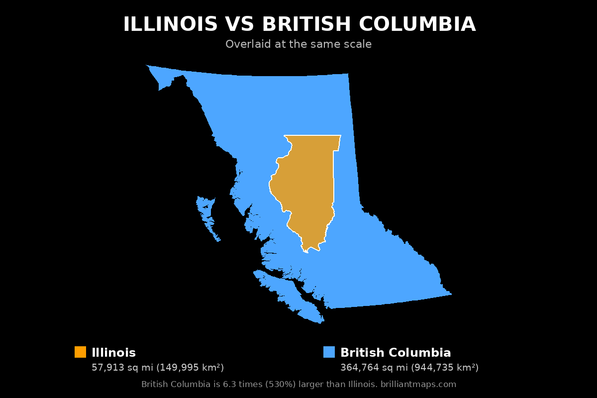 Illinois vs British Columbia Size Comparison Map