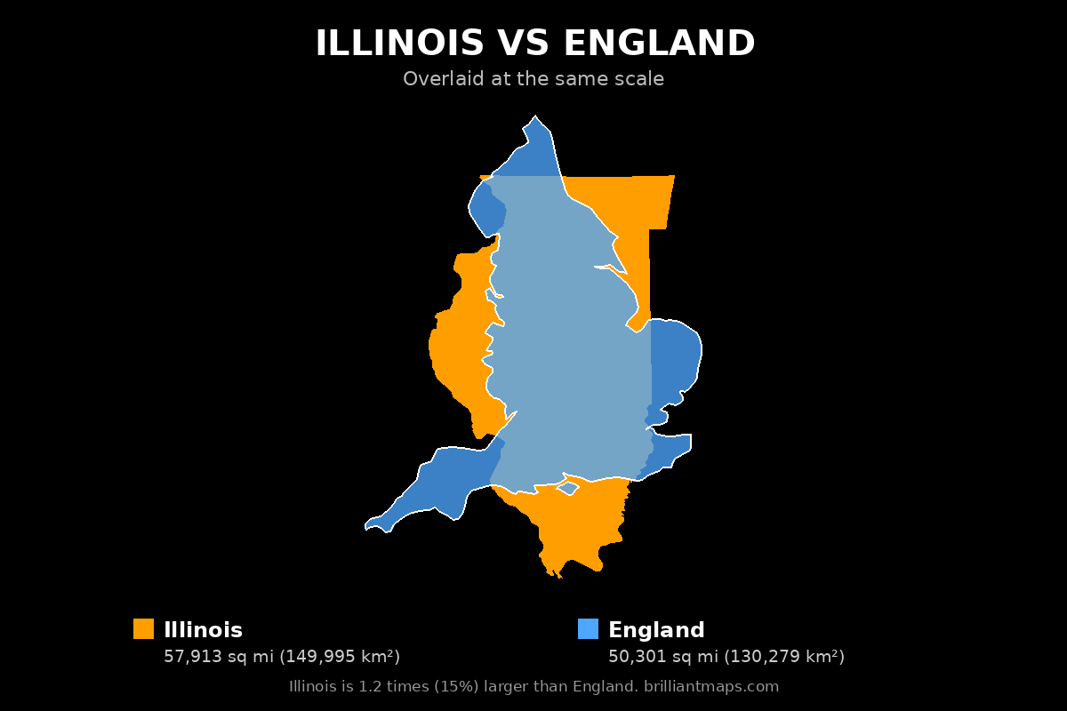 Illinois vs England Size Comparison Map
