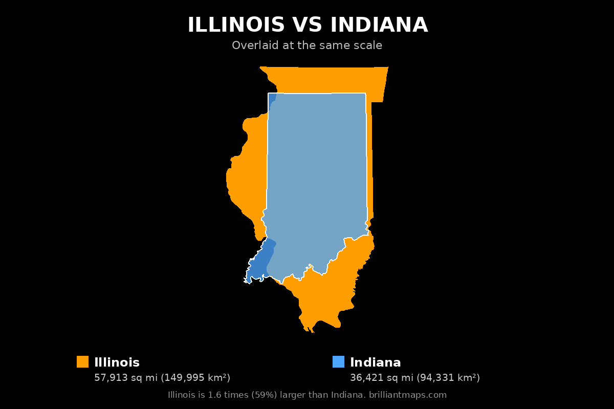 Illinois vs Indiana Size Comparison Map