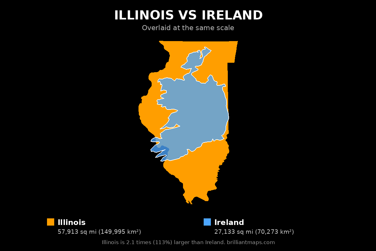 Illinois vs Ireland Size Comparison Map