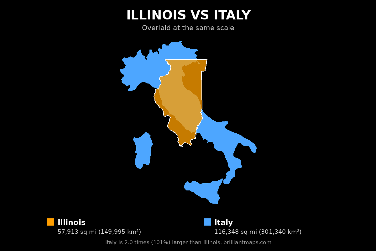 Illinois vs Italy Size Comparison Map