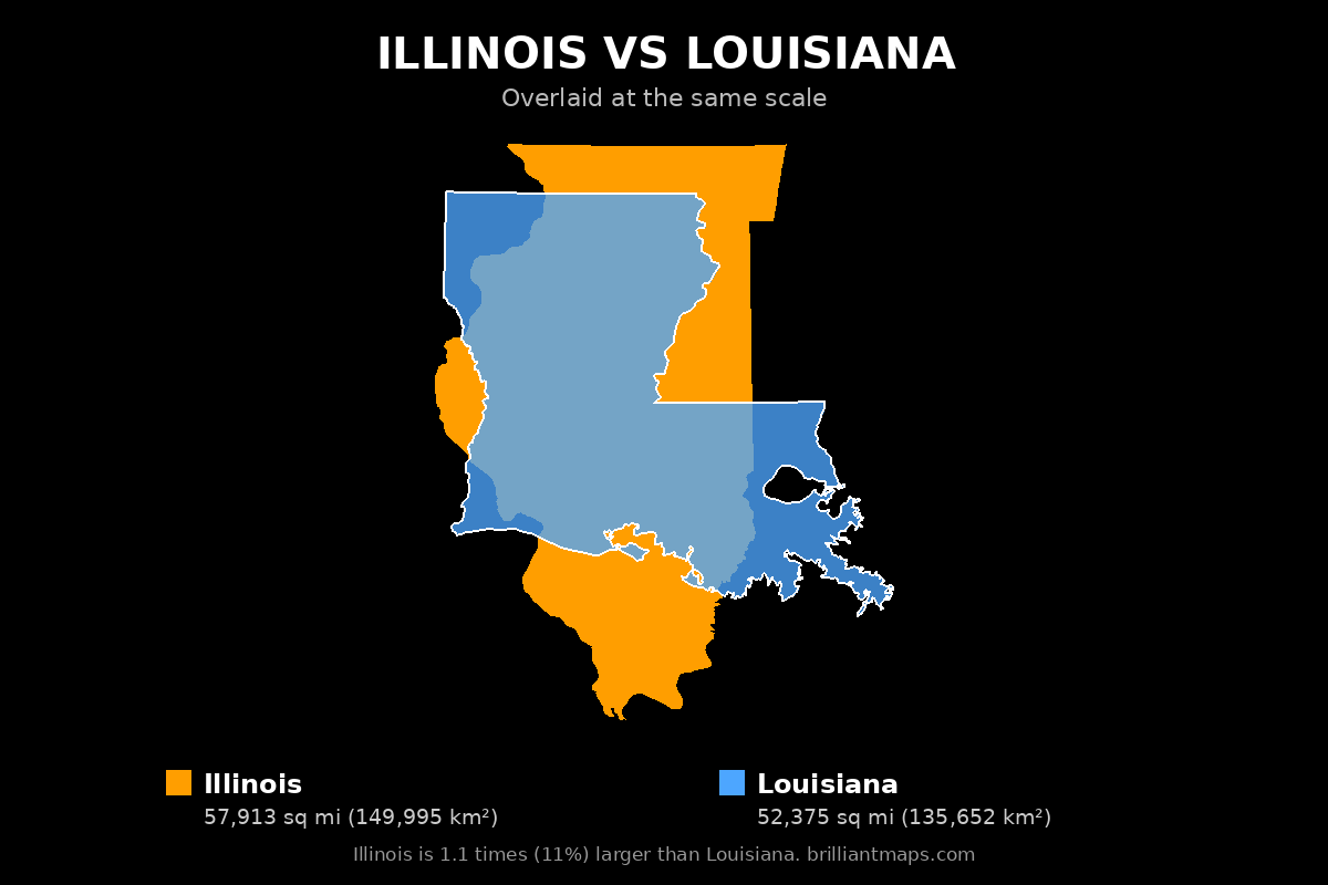 Illinois vs Louisiana Size Comparison Map
