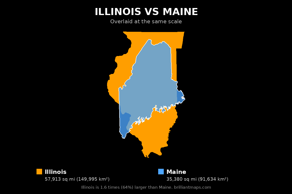 Illinois vs Maine Size Comparison Map