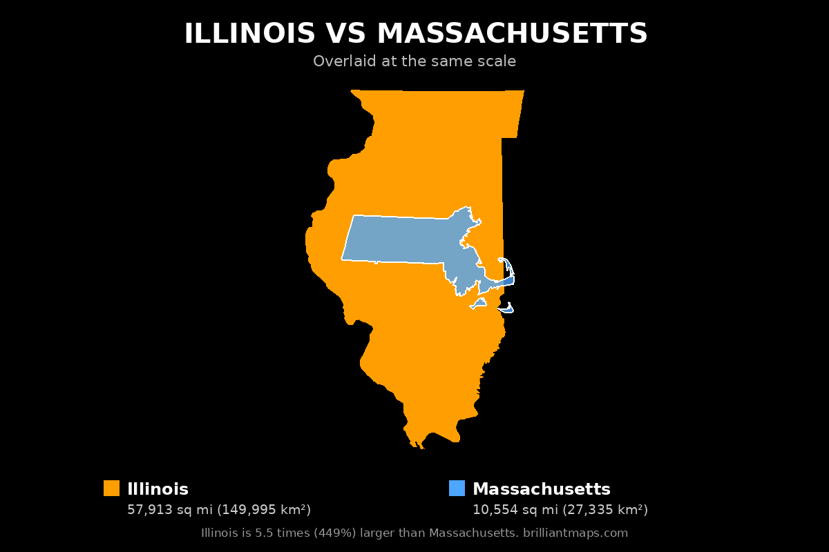 Illinois vs Massachusetts Size Comparison Map