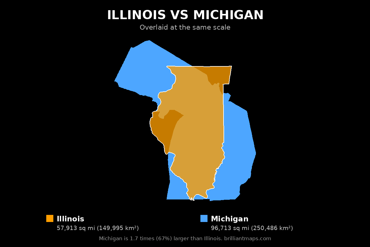 Illinois vs Michigan Size Comparison Map
